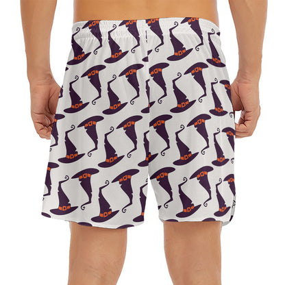 Purple Halloween Witch Hat Pattern Print Men's Split Running Shorts