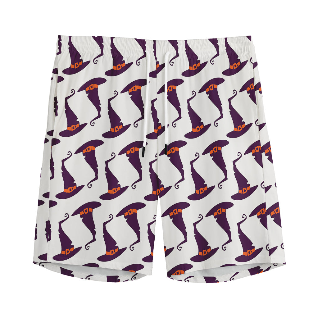 Purple Halloween Witch Hat Pattern Print Men's Sports Shorts