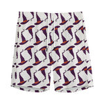 Purple Halloween Witch Hat Pattern Print Men's Sports Shorts