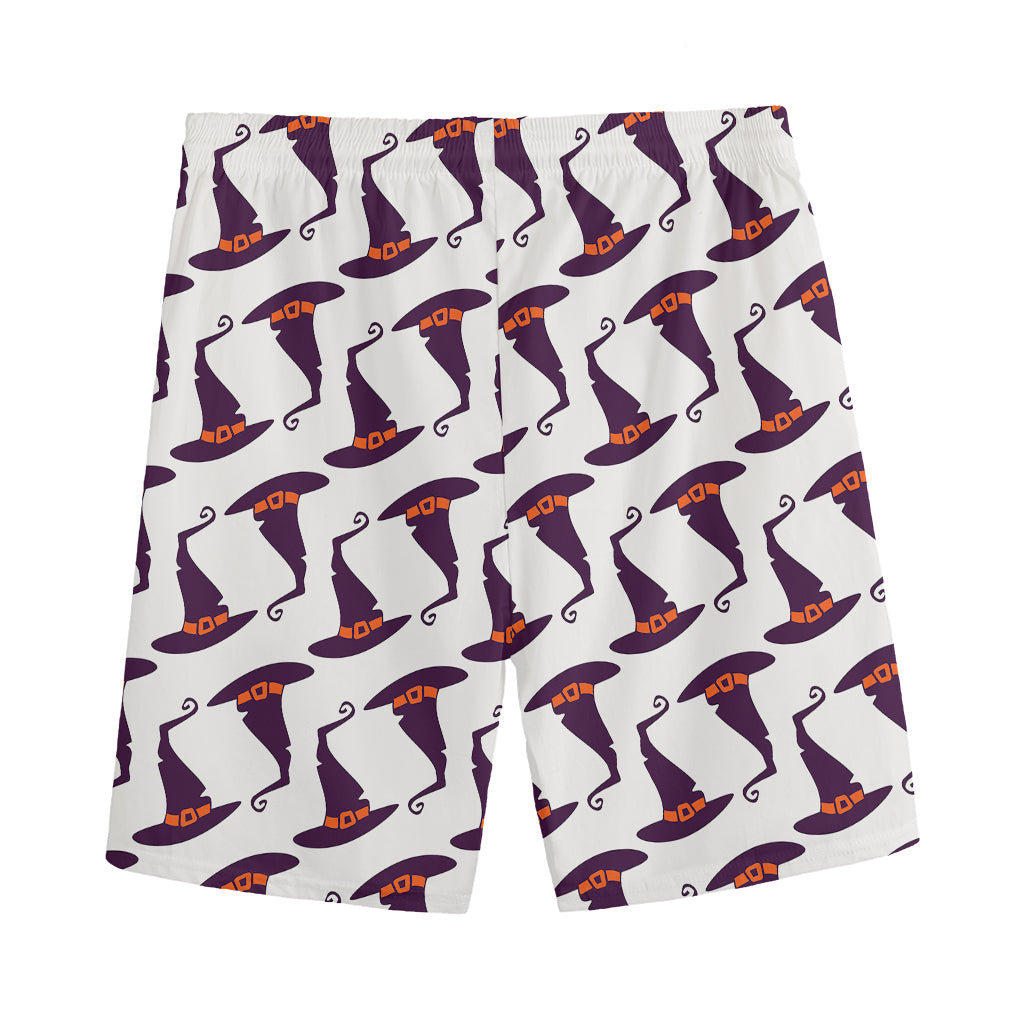 Purple Halloween Witch Hat Pattern Print Men's Sports Shorts
