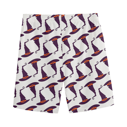 Purple Halloween Witch Hat Pattern Print Men's Sports Shorts