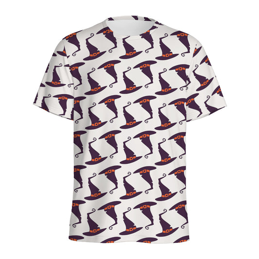 Purple Halloween Witch Hat Pattern Print Men's Sports T-Shirt