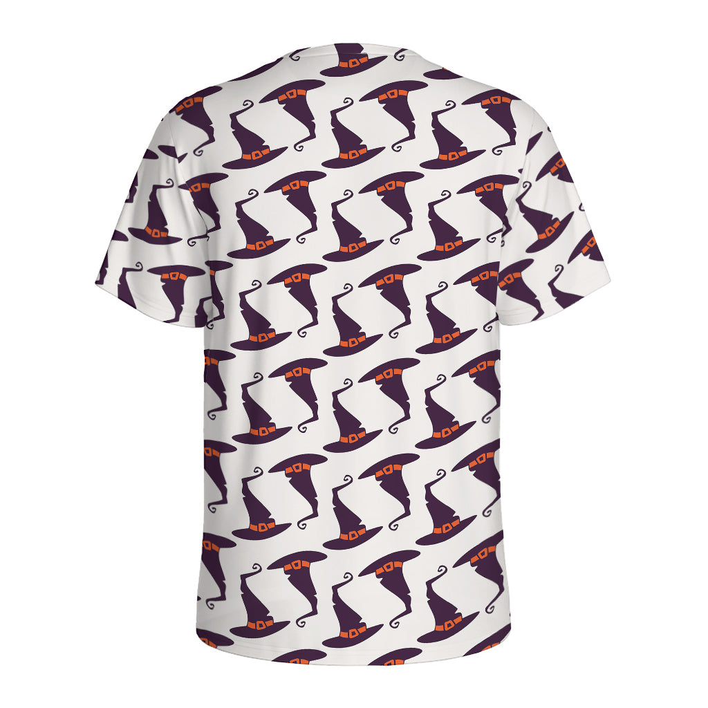 Purple Halloween Witch Hat Pattern Print Men's Sports T-Shirt