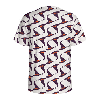 Purple Halloween Witch Hat Pattern Print Men's Sports T-Shirt