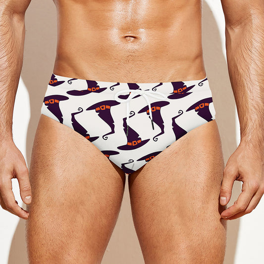 Purple Halloween Witch Hat Pattern Print Men's Swim Briefs