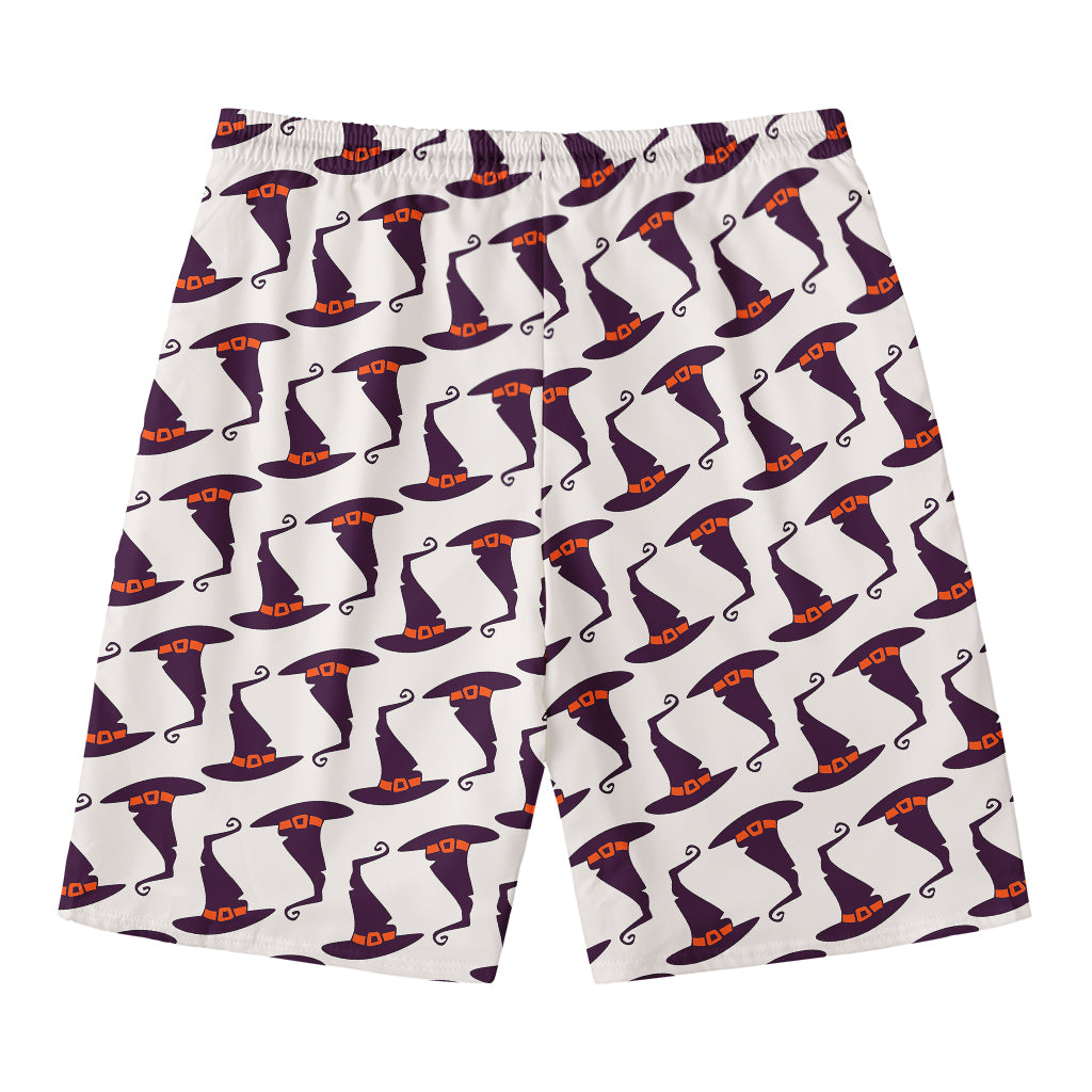 Purple Halloween Witch Hat Pattern Print Men's Swim Trunks