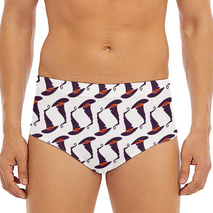 Purple Halloween Witch Hat Pattern Print Men's Triangle Swim Briefs