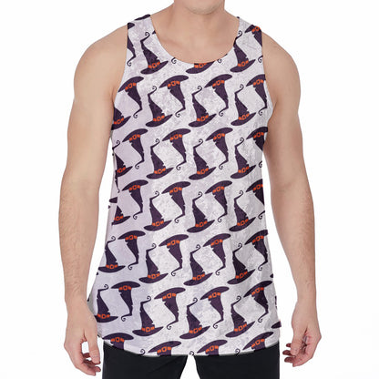 Purple Halloween Witch Hat Pattern Print Men's Velvet Tank Top