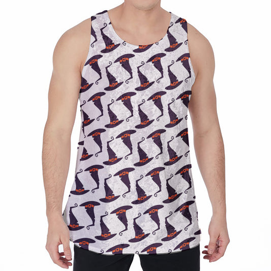 Purple Halloween Witch Hat Pattern Print Men's Velvet Tank Top