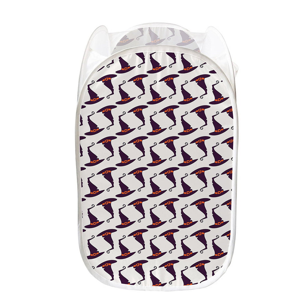Purple Halloween Witch Hat Pattern Print Mesh Laundry Hamper