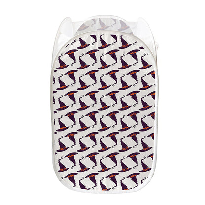 Purple Halloween Witch Hat Pattern Print Mesh Laundry Hamper