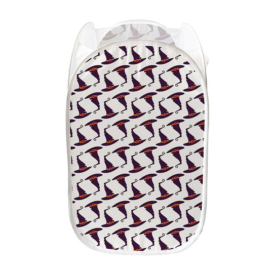 Purple Halloween Witch Hat Pattern Print Mesh Laundry Hamper
