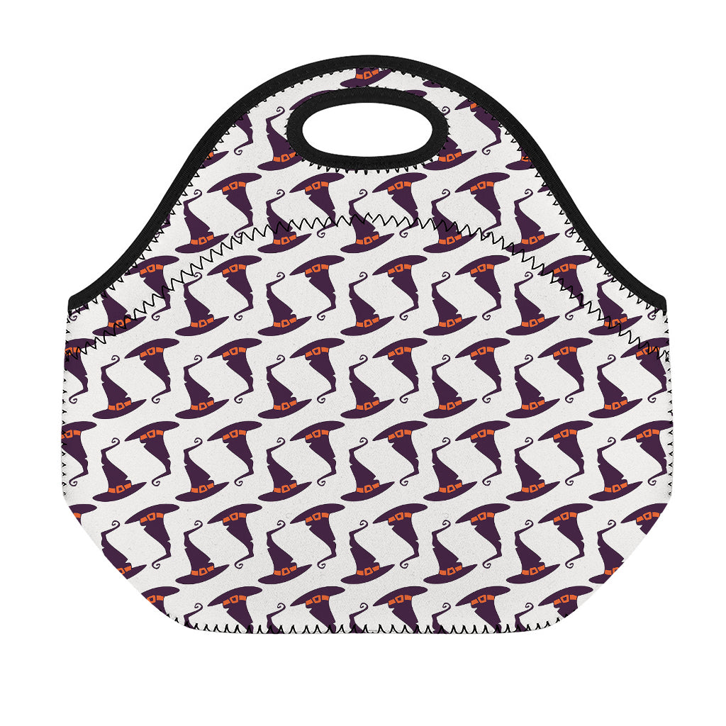 Purple Halloween Witch Hat Pattern Print Neoprene Lunch Bag