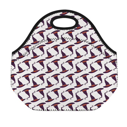 Purple Halloween Witch Hat Pattern Print Neoprene Lunch Bag