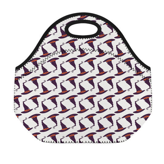 Purple Halloween Witch Hat Pattern Print Neoprene Lunch Bag