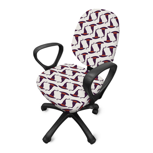 Purple Halloween Witch Hat Pattern Print Office Chair Cover