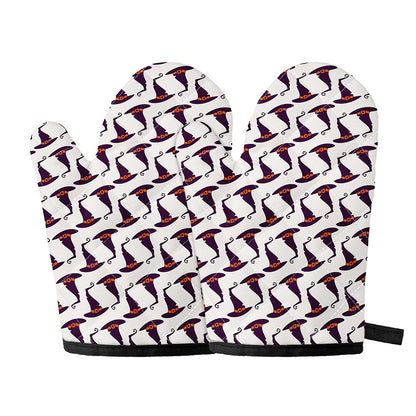 Purple Halloween Witch Hat Pattern Print Oven Mitts