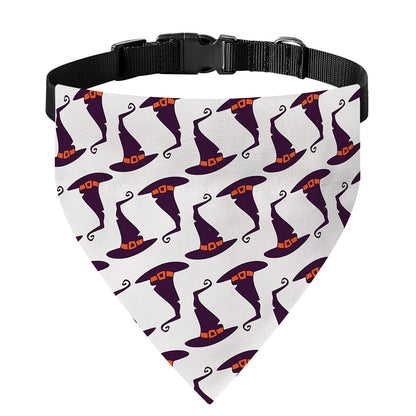 Purple Halloween Witch Hat Pattern Print Over The Collar Dog Bandana