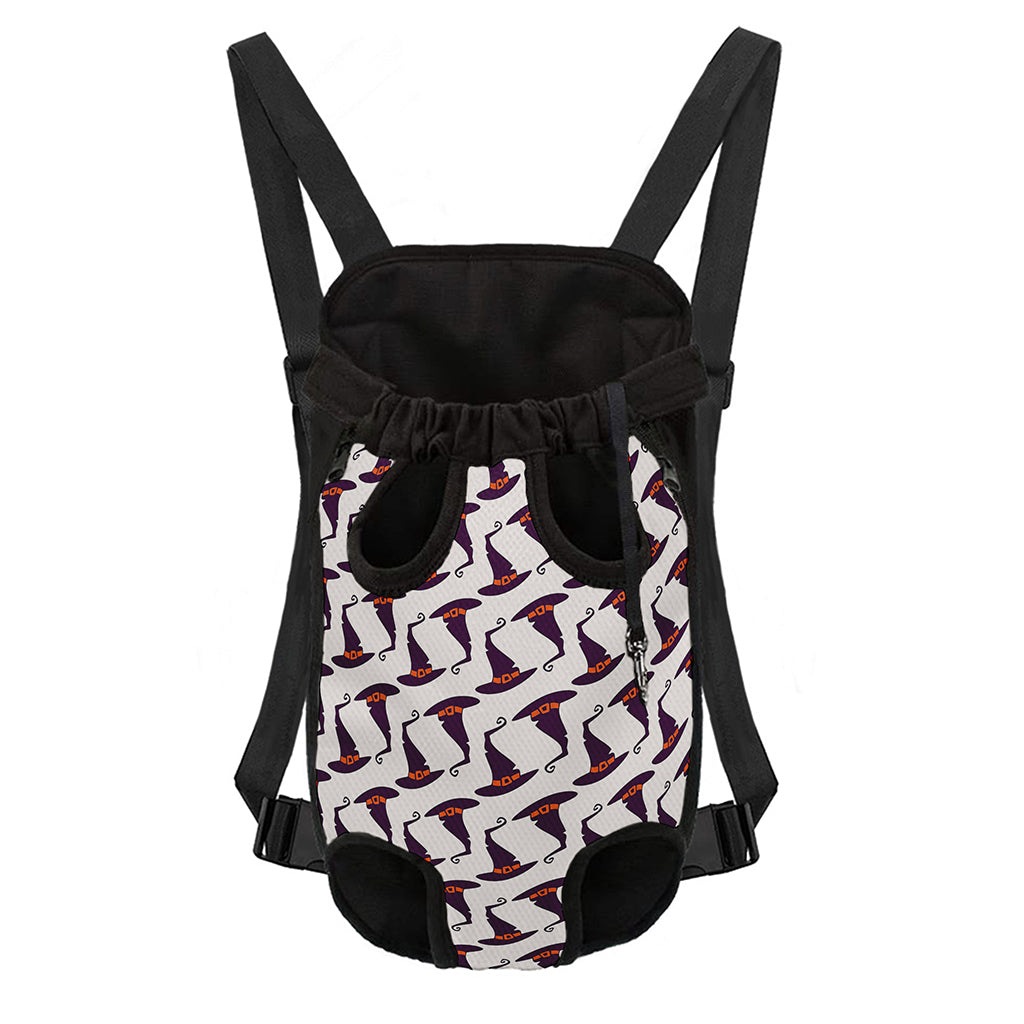 Purple Halloween Witch Hat Pattern Print Pet Carrier Backpack