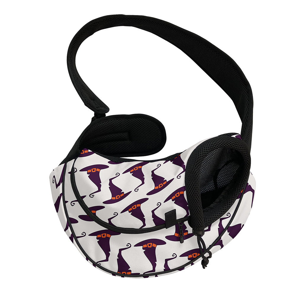 Purple Halloween Witch Hat Pattern Print Pet Sling Carrier