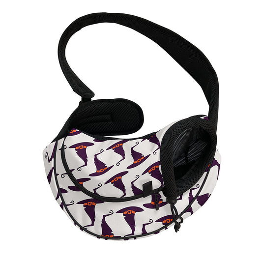 Purple Halloween Witch Hat Pattern Print Pet Sling Carrier