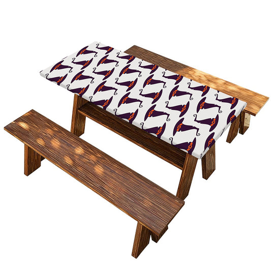 Purple Halloween Witch Hat Pattern Print Picnic Table Cover