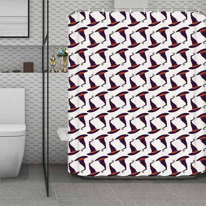 Purple Halloween Witch Hat Pattern Print Polyester Shower Curtain