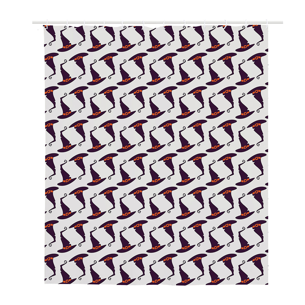 Purple Halloween Witch Hat Pattern Print Polyester Shower Curtain