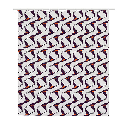 Purple Halloween Witch Hat Pattern Print Polyester Shower Curtain
