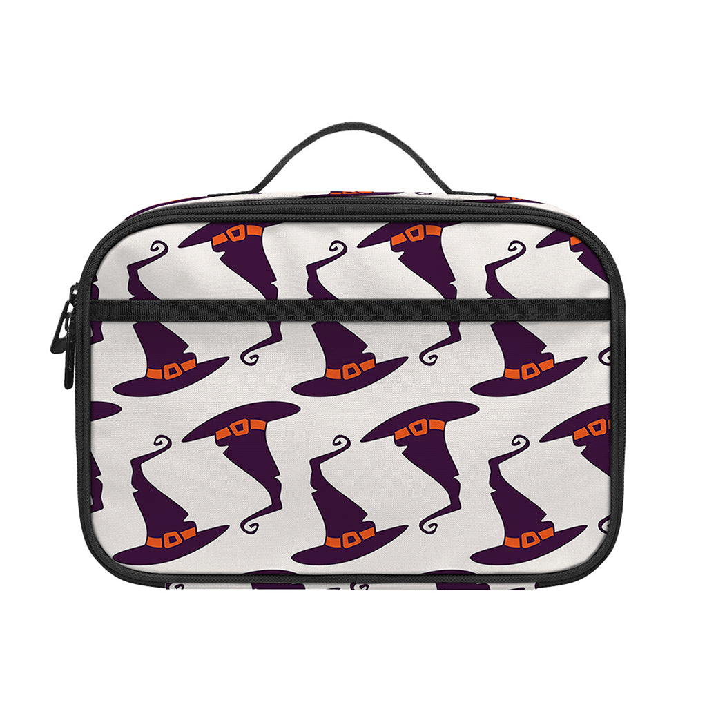 Purple Halloween Witch Hat Pattern Print Portable Lunch Bag