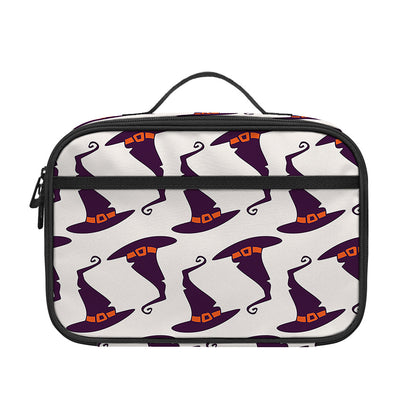 Purple Halloween Witch Hat Pattern Print Portable Lunch Bag