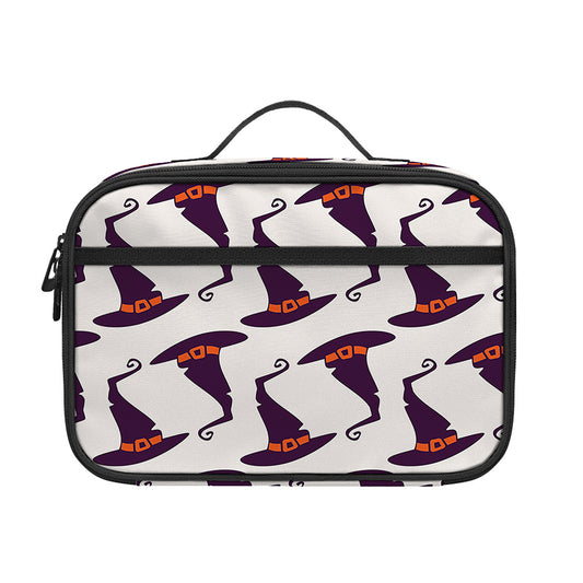 Purple Halloween Witch Hat Pattern Print Portable Lunch Bag