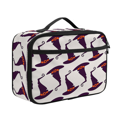 Purple Halloween Witch Hat Pattern Print Portable Lunch Bag