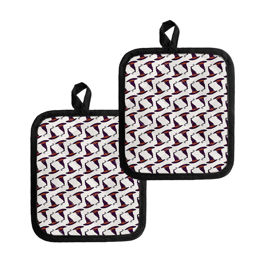 Purple Halloween Witch Hat Pattern Print Pot Holders
