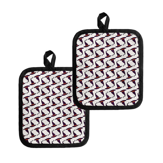 Purple Halloween Witch Hat Pattern Print Pot Holders