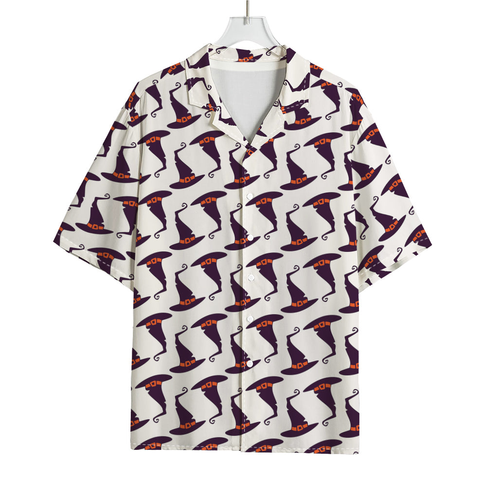 Purple Halloween Witch Hat Pattern Print Rayon Hawaiian Shirt