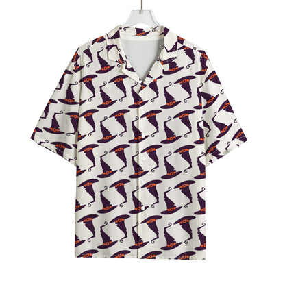 Purple Halloween Witch Hat Pattern Print Rayon Hawaiian Shirt