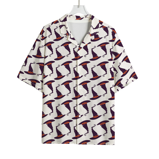 Purple Halloween Witch Hat Pattern Print Rayon Hawaiian Shirt