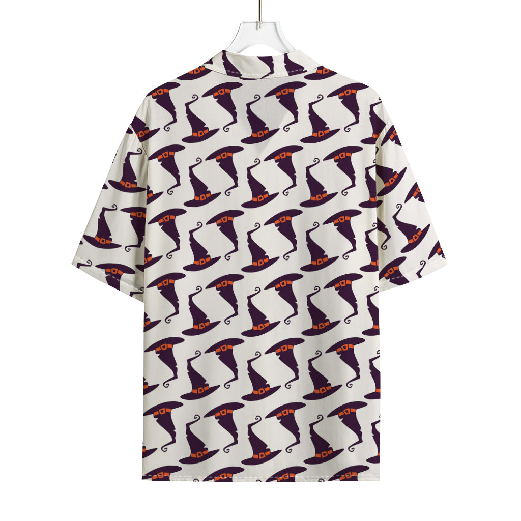 Purple Halloween Witch Hat Pattern Print Rayon Hawaiian Shirt