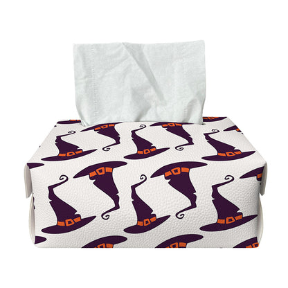 Purple Halloween Witch Hat Pattern Print Rectangle Tissue Box Cover