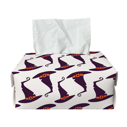 Purple Halloween Witch Hat Pattern Print Rectangle Tissue Box Cover