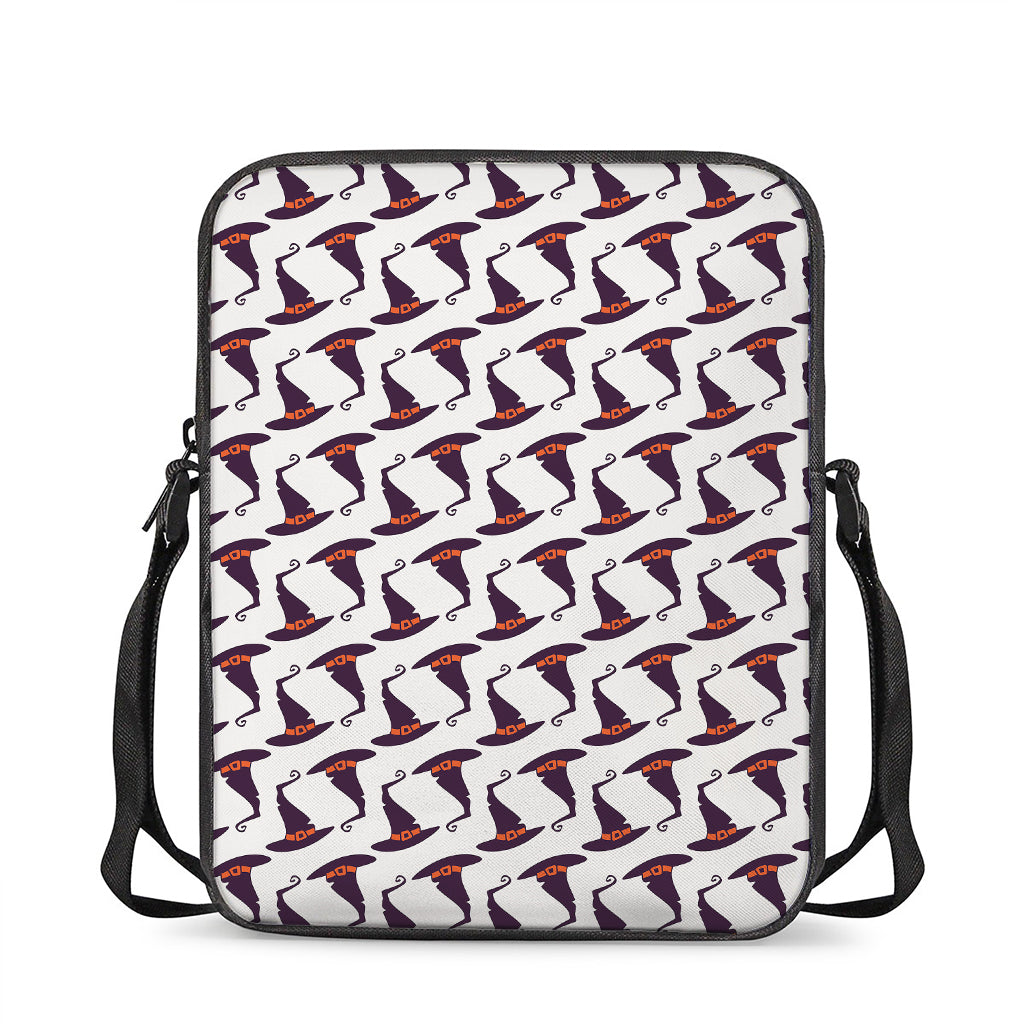 Purple Halloween Witch Hat Pattern Print Rectangular Crossbody Bag