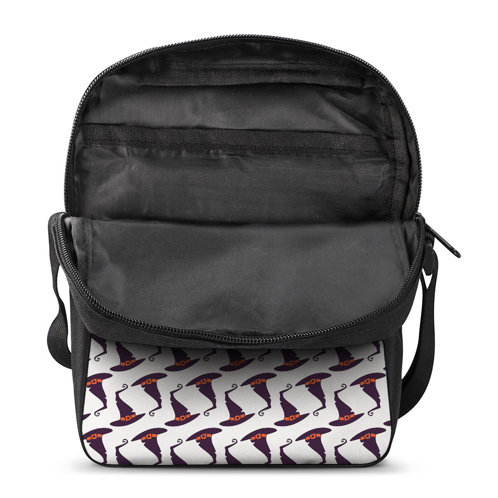 Purple Halloween Witch Hat Pattern Print Rectangular Crossbody Bag
