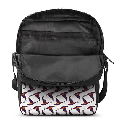 Purple Halloween Witch Hat Pattern Print Rectangular Crossbody Bag