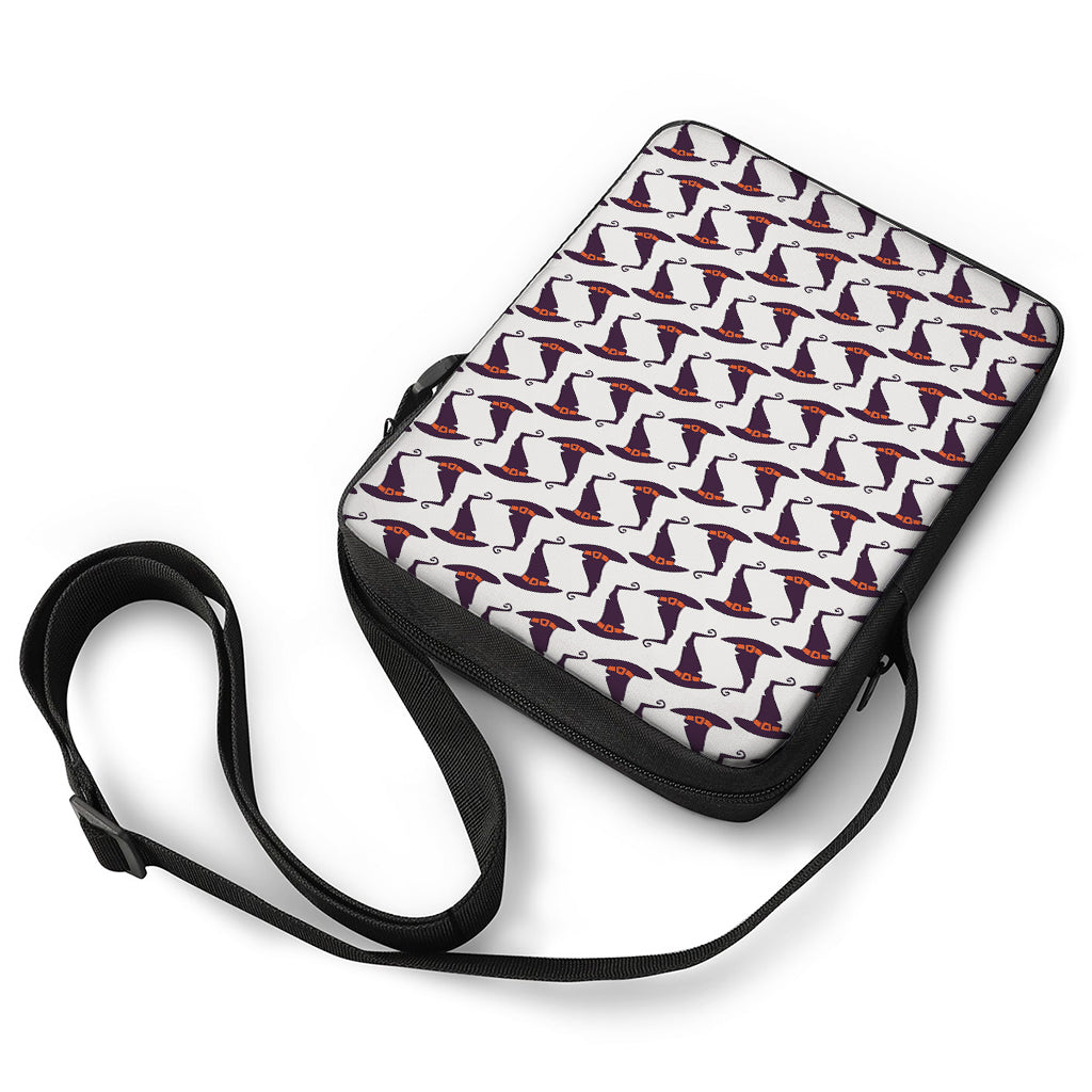 Purple Halloween Witch Hat Pattern Print Rectangular Crossbody Bag