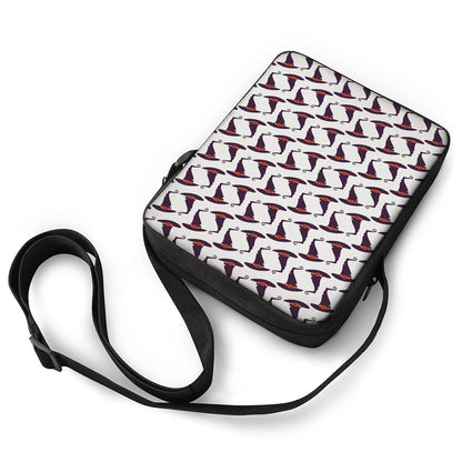 Purple Halloween Witch Hat Pattern Print Rectangular Crossbody Bag
