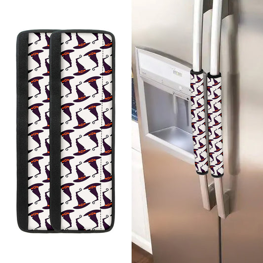 Purple Halloween Witch Hat Pattern Print Refrigerator Handle Covers