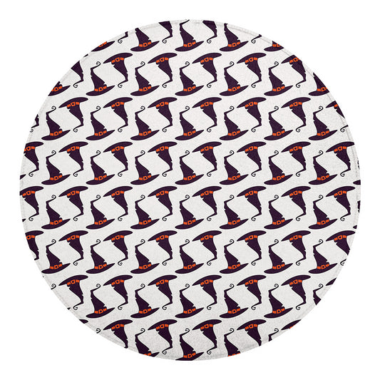Purple Halloween Witch Hat Pattern Print Round Blanket