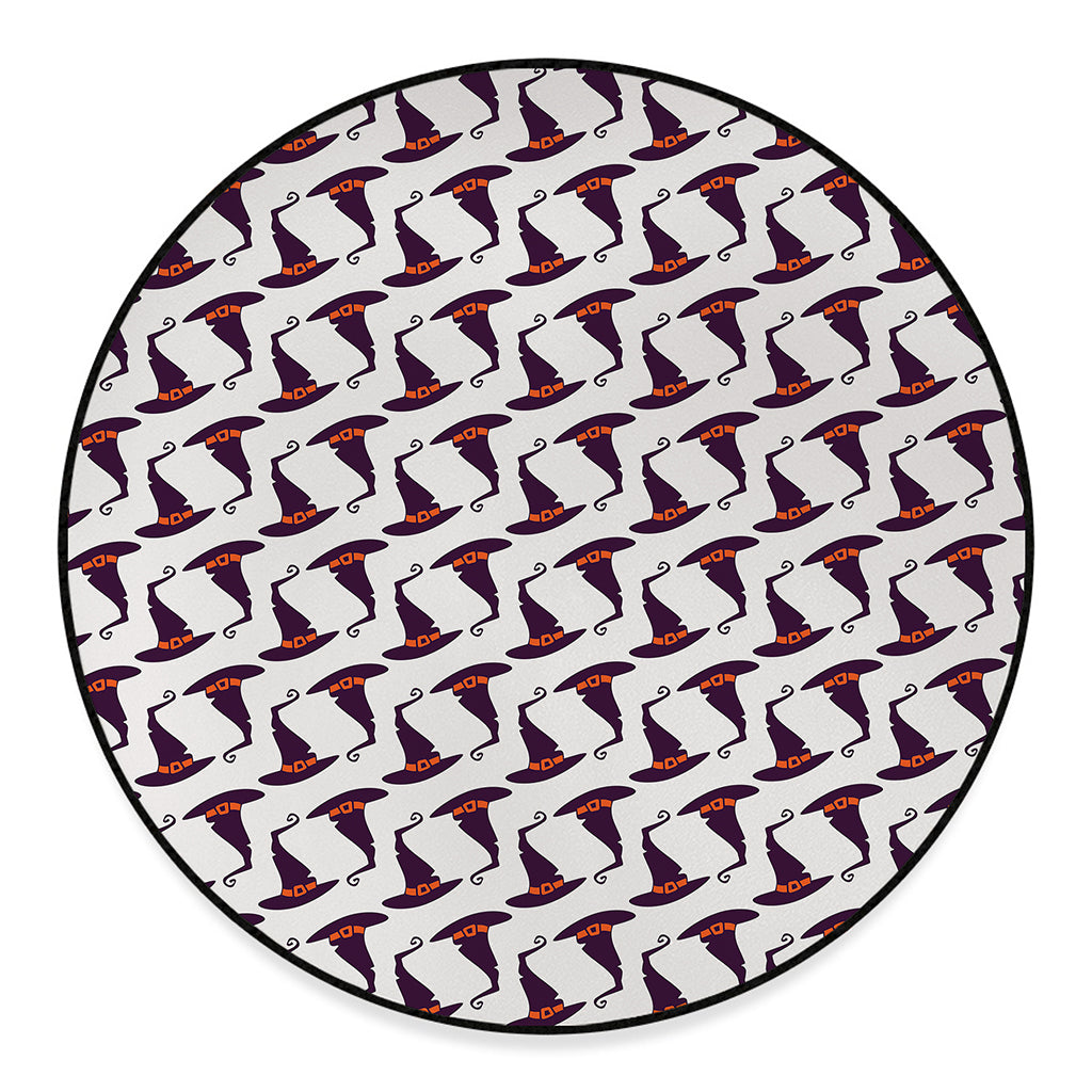 Purple Halloween Witch Hat Pattern Print Round Floor Mat