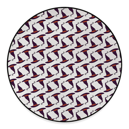 Purple Halloween Witch Hat Pattern Print Round Floor Mat